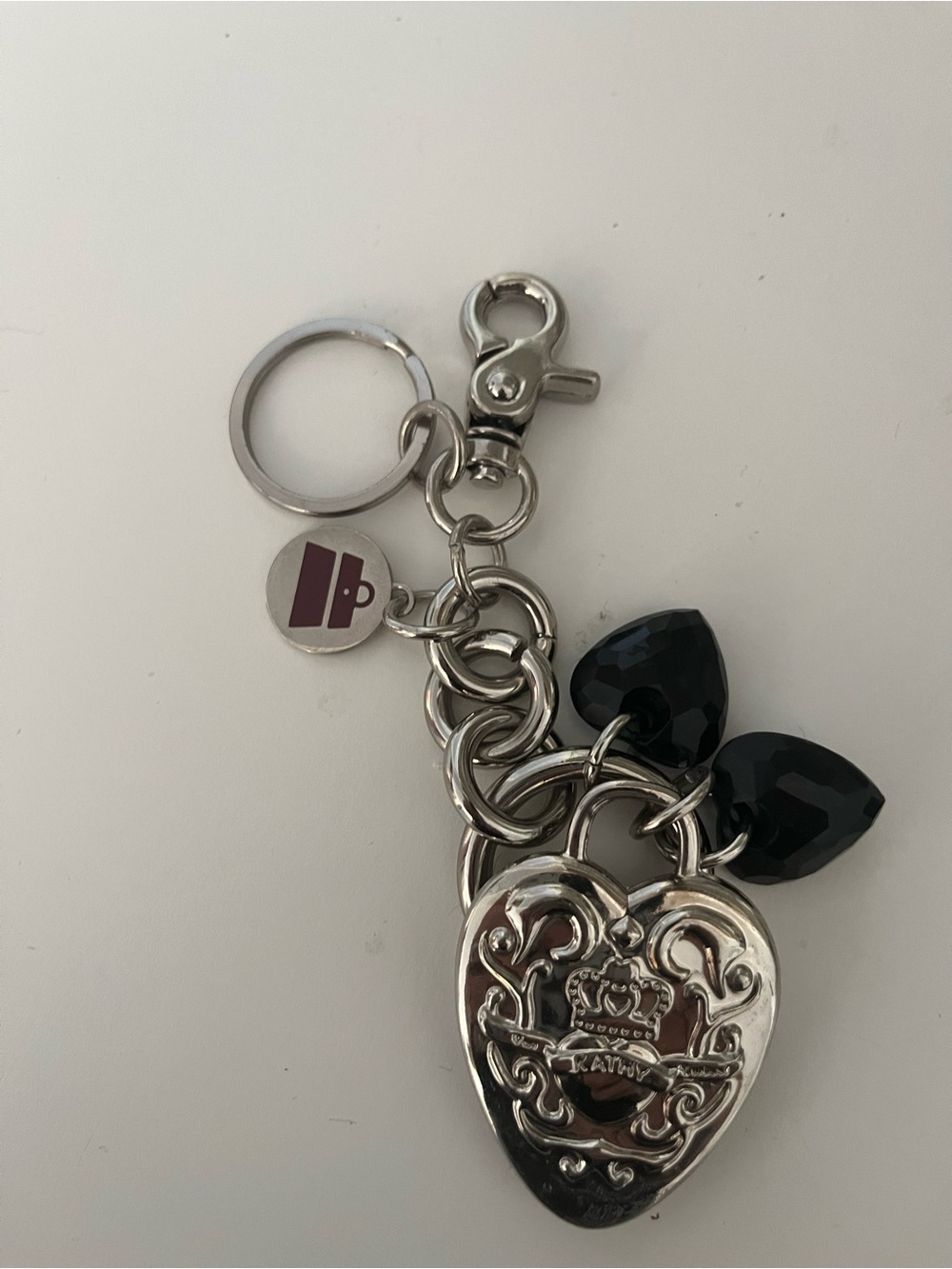 Kathy Van Zeeland Silver RARE BLACK HEART fob Charm Key Chain Puffy Heart